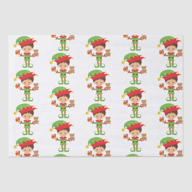 Elf With Gifts and White Background   Tissue Paper (Front)