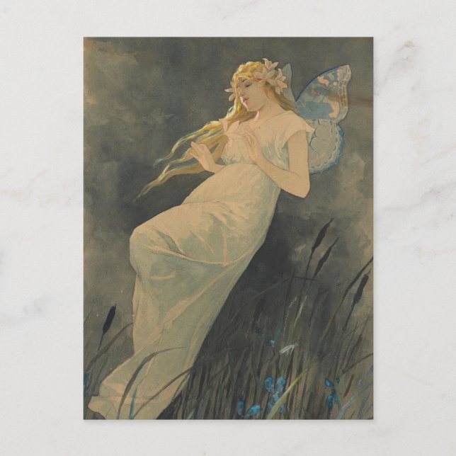 Elf with Iris Flowers by Alphonse Mucha Postcard (Front)