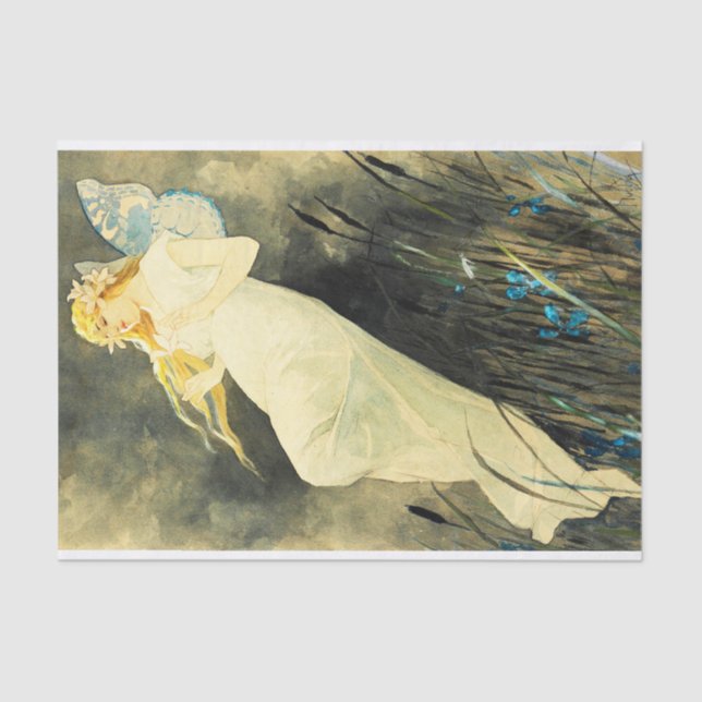 Elf with Iris Flowers by Alphonse Mucha Tissue Paper (Front)