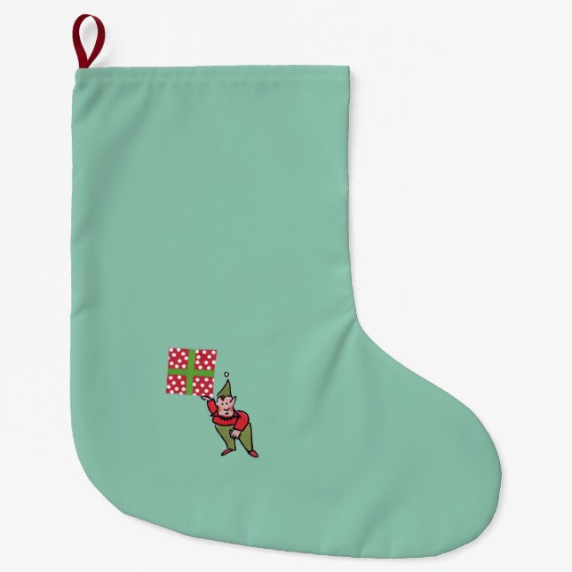 Elf With Polka Dot Gift Christmas stocking large (Front)