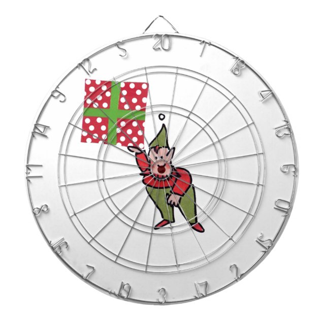 Elf With Polka Dot Gift dartboard (Front)