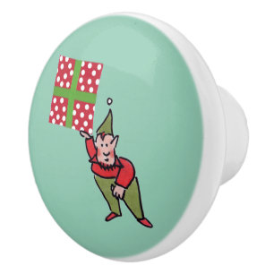 Elf With Polka Dot Gift green ceramic knob