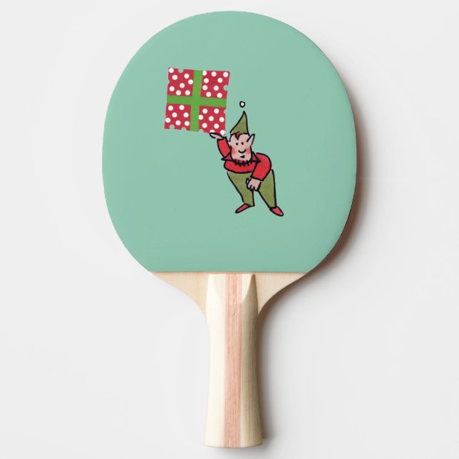 Elf With Polka Dot Gift green ping pong paddle (Front)