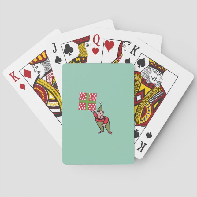 Elf With Polka Dot Gift green Poker playing cards (Back)