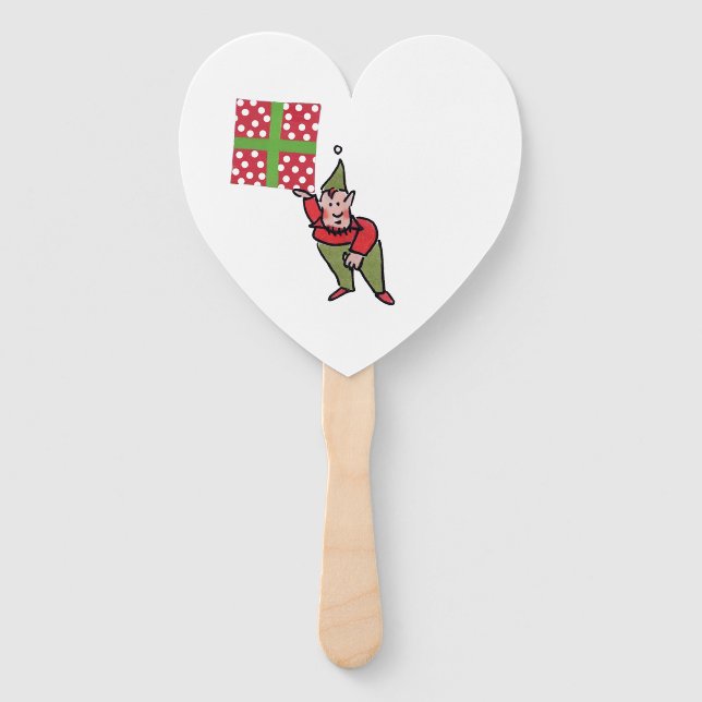 Elf With Polka Dot Gift heart hand fans (Front)