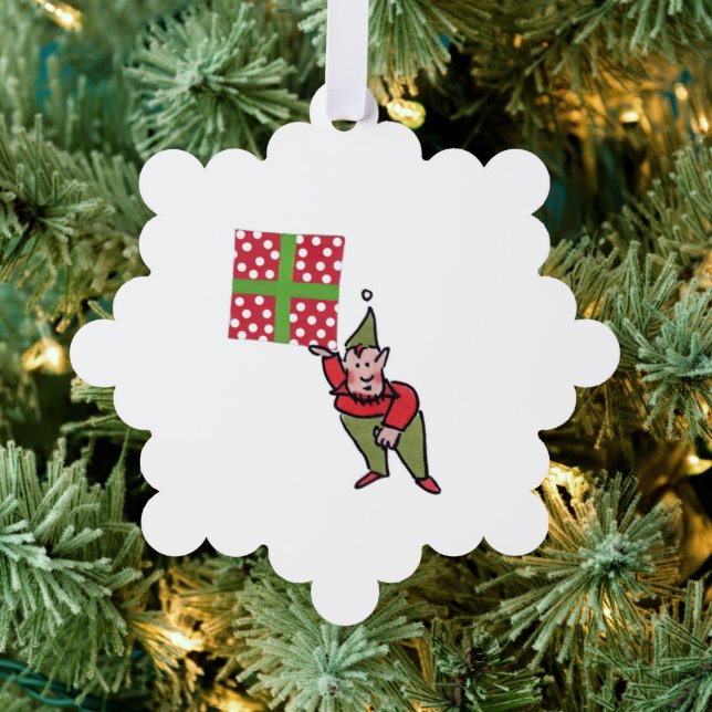 Elf With Polka Dot Gift snowflake paper ornament Card (Insitu (Tree))