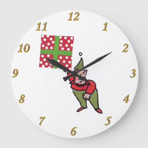 Elf With Polka Dot Gift wall clock