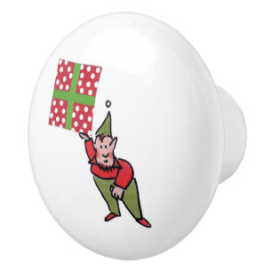 Elf With Polka Dot Gift white ceramic knob