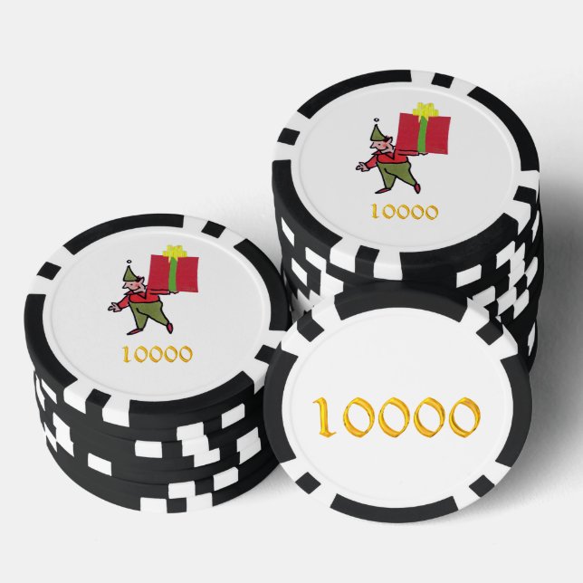 Elf With Red Box blk gold 10000 striped poker chip (Stack)