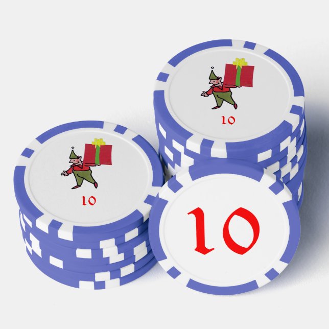 Elf With Red Box blue 10 striped poker chip (Stack)