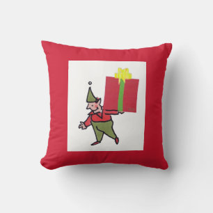 Elf With Red Box square red throw pillow