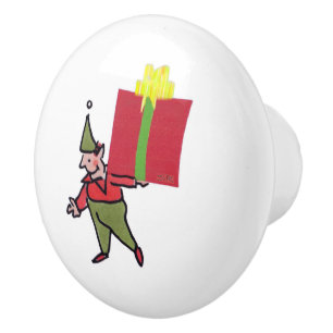 Elf With Red Box white ceramic knob