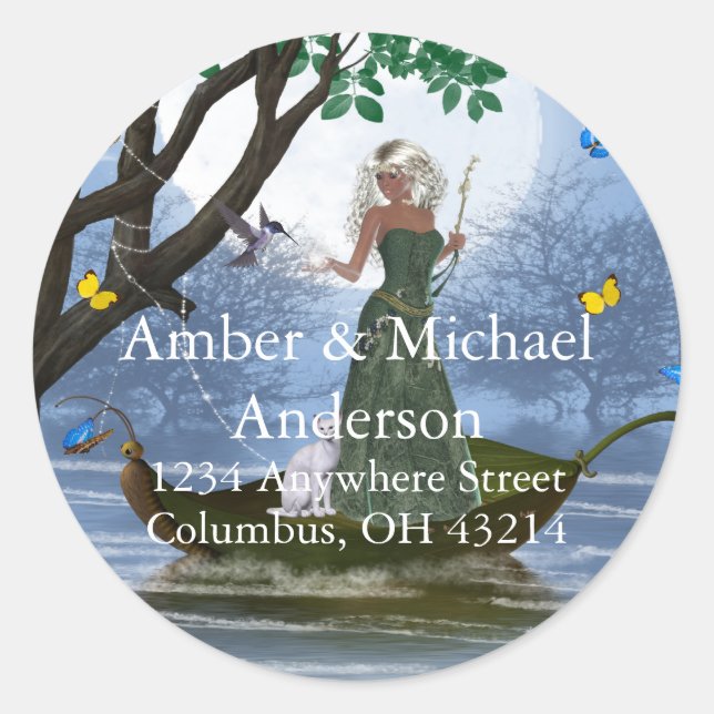 Elf with White Cat Fantasy Return Address Labels (Front)