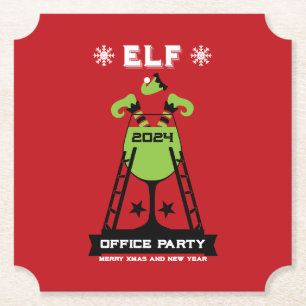Elf  Xmas Party Paper Coaster
