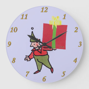 Elfe avec boîte rouge mauve horloge murale