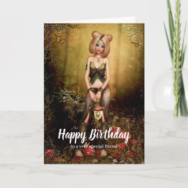 Elfe dans la forêt Imaginaire carte d'anniversaire (Devant)