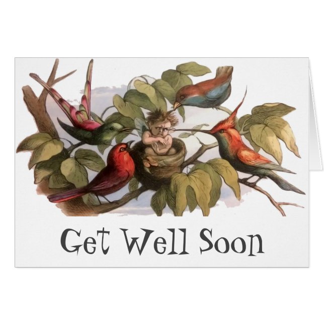 Elfe des bois dans le nid : Antique Oiseau Sprite  (Devant horizontal)