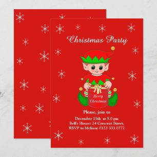 Elfe mignonne sur Red Christmas Party Invitation