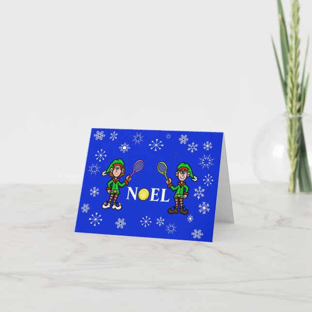 Elfes jouant à la carte de Noël de tennis (Devant)