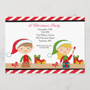 Elfes mignons dans un invitation de fête de Noël