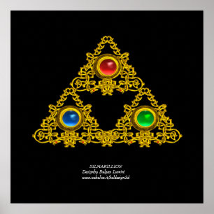 ELFIC TALISMAN / GOLD TRIANGLE WITH GEMSTONES POSTER
