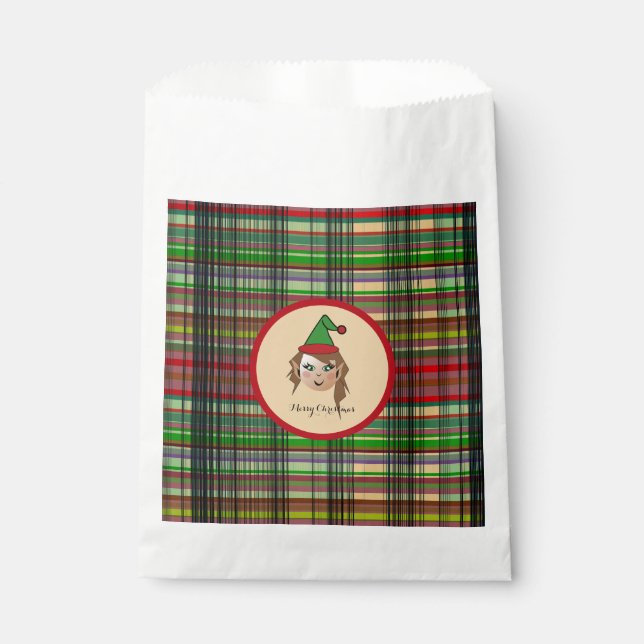 Elfie w/round Plaid pattern backgroud Design Favour Bag (Front)