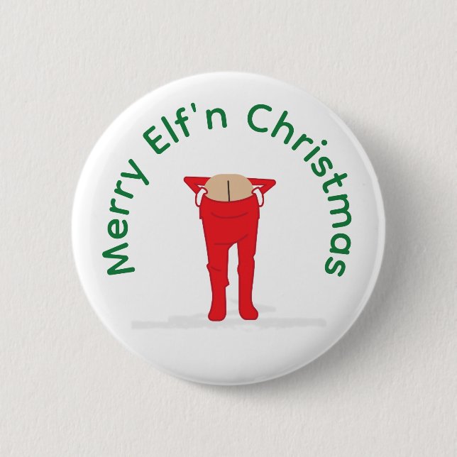 Elf'n Elf Moon Christmas 2 Inch Round Button (Front)