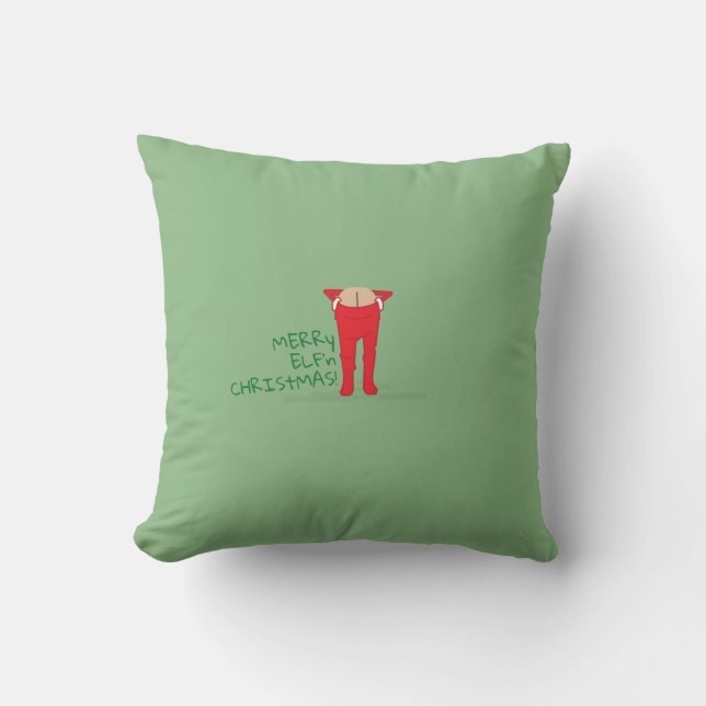 Elf'n Elf Moon Christmas Sweatshirt Throw Pillow (Front)