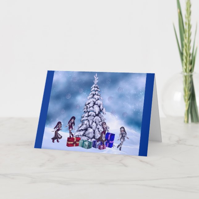 Elfs At Work Blank Card (Front)