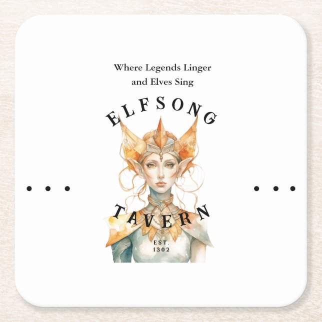 Elfsong Tavern - D&D Fanart Inspired Square Paper Coaster (Front)