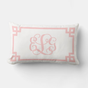 ELG Light Pink Greek Key Script Monogram Lumbar Pillow