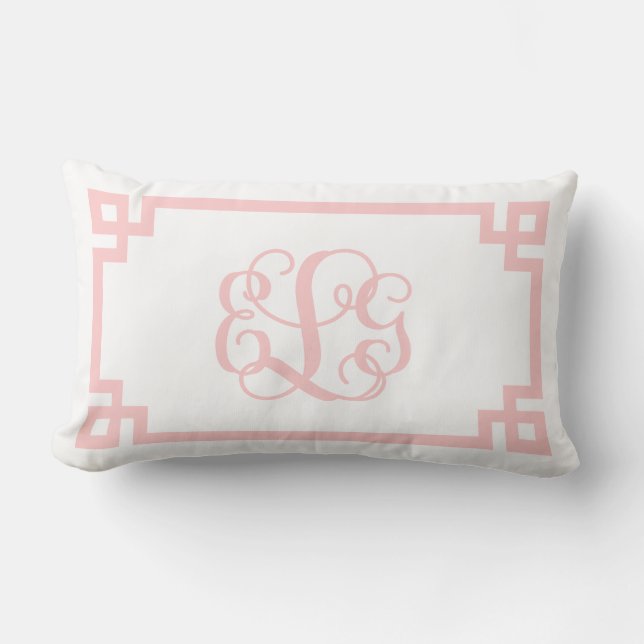 ELG Light Pink Greek Key Script Monogram Lumbar Pillow (Front)