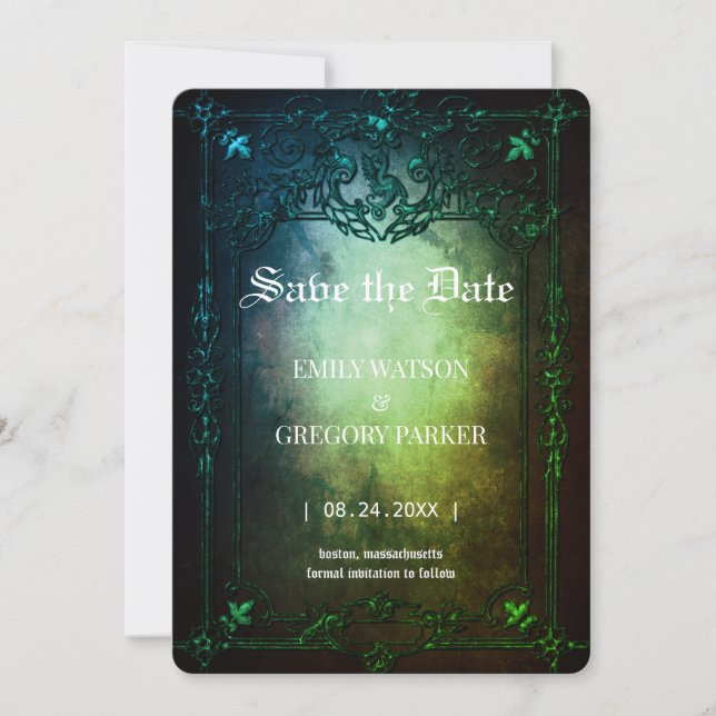 Elgant Gothic Teal Rust  Framed Save The Date (Front)