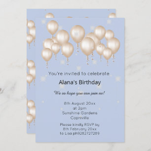 ELGANT MODERN BALLOON LIGHT BLUE BIRTHDAY INVITATION