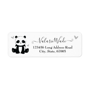 Elgant Script Cute Panda and Hearts Return Address