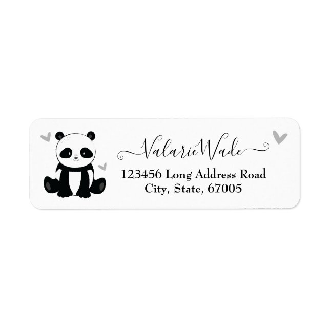 Elgant Script Cute Panda and Hearts Return Address (Front)