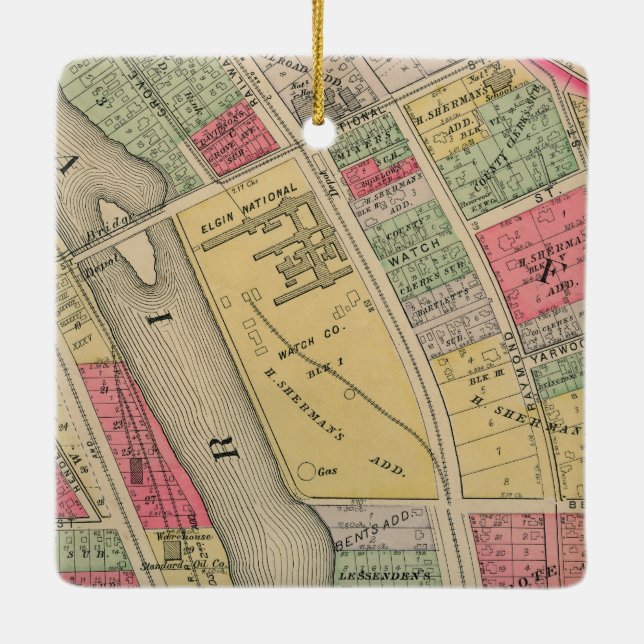 Elgin Illinois 1871 Map Elgin Watch Factory Ceramic Ornament (Back)