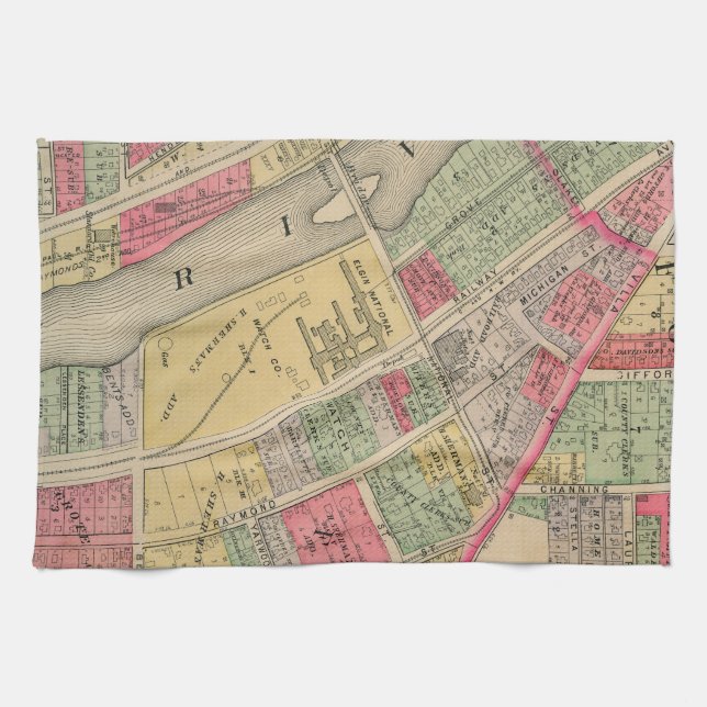 Elgin Illinois 1871 Map Elgin Watch Factory Kitchen Towel (Horizontal)