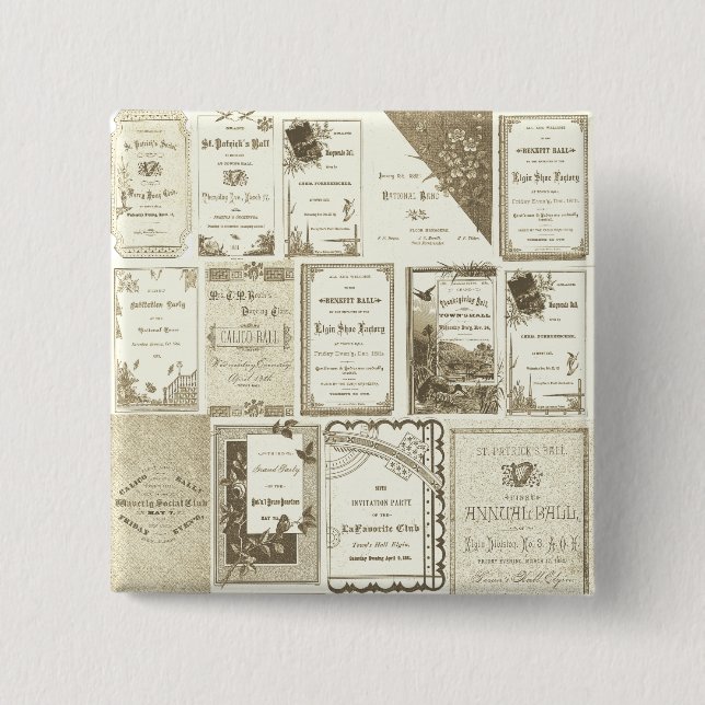 Elgin Illinois 1880's Sepia Club Invitations Party 2 Inch Square Button (Front)