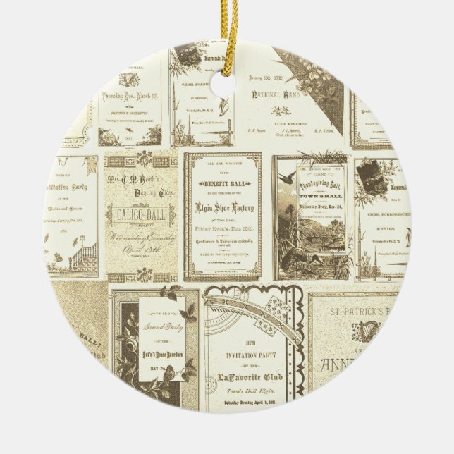 Elgin Illinois 1880's Sepia Club Invitations Party Ceramic Ornament (Front)