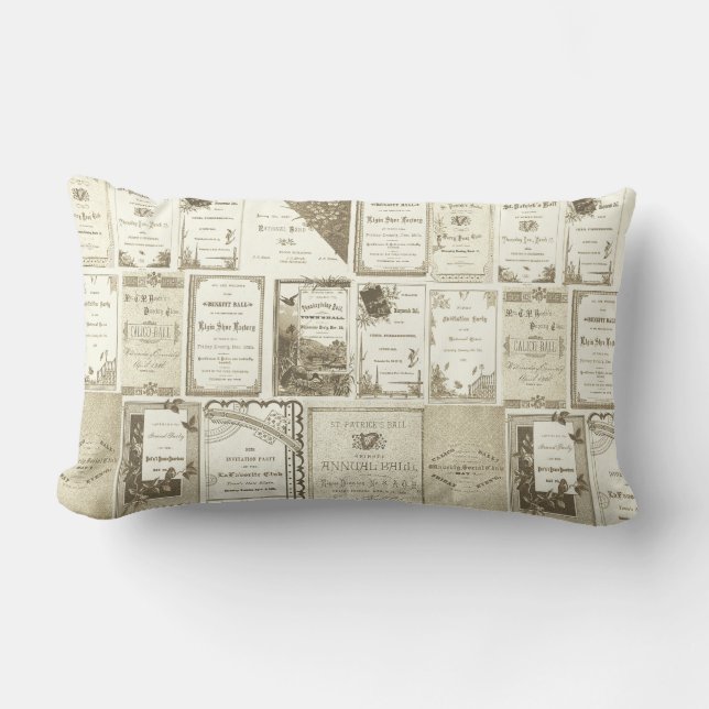 Elgin Illinois 1880's Sepia Club Invitations Party Lumbar Pillow (Front)