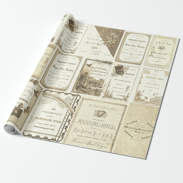 Elgin Illinois 1880's Sepia Club Invitations Party Wrapping Paper (Unrolled)