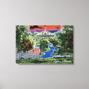 ELGIN ILLINOIS LORDS PARK PAVILION 1920'S ART VIEW CANVAS PRINT