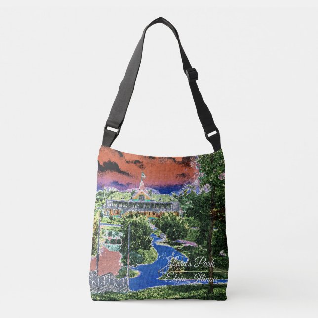 ELGIN ILLINOIS LORDS PARK PAVILION 1920'S ART VIEW CROSSBODY BAG (Front)