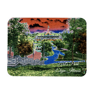 ELGIN ILLINOIS LORDS PARK PAVILION 1920'S ART VIEW MAGNET