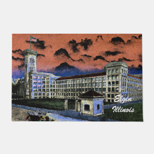 Elgin Watch Factory Colorful Watercolor 1920 Art Doormat