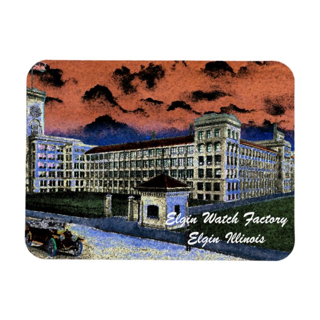 Elgin Watch Factory Colourful Watercolor 1920 Art Magnet (Horizontal)
