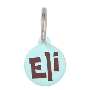 Eli Dark Brown on Light Blue Puppy Dog Name Tag