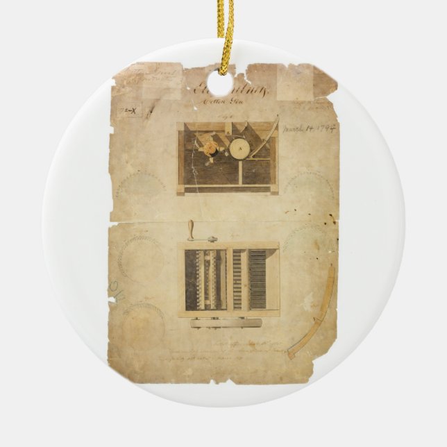 Eli Whitney's Patent for the Cotton Gin in 1794 Ceramic Ornament (Front)