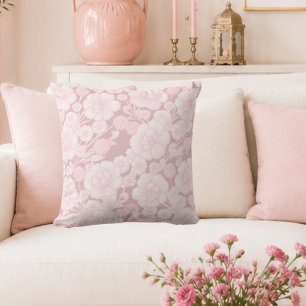 Elia 🌸 Soft Pink Baroque Floral Throw Pillow